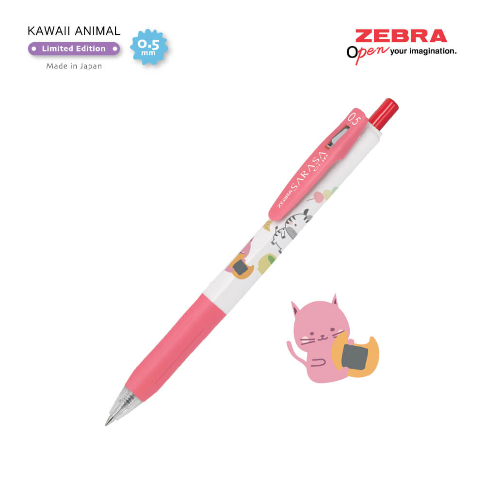 ปากกาเจล ZEBRA  SARASA CLIP 0.5 KAWAII ANIMAL  แพ็ค 5 ด้าม