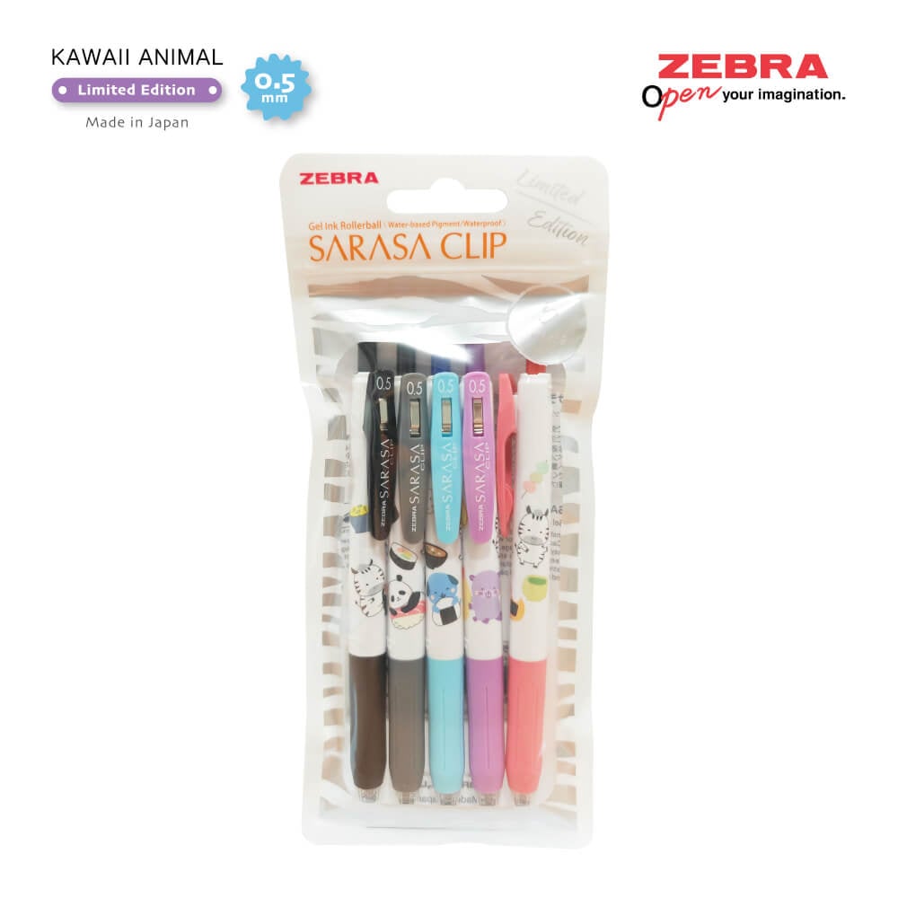 ปากกาเจล ZEBRA  SARASA CLIP 0.5 KAWAII ANIMAL  แพ็ค 5 ด้าม