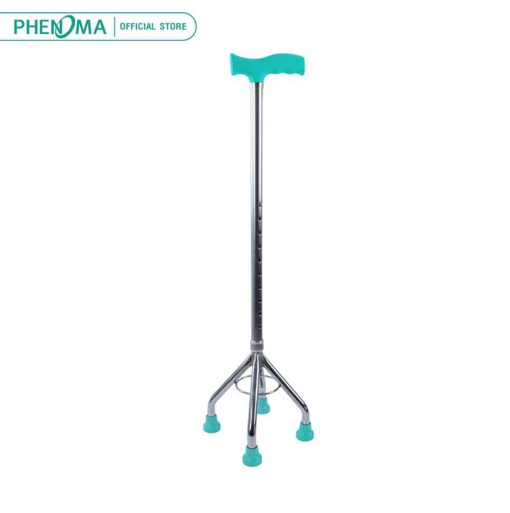 ไม้เท้า 4 ขาสมมาตร PHENOMA ไม้เท้าช่วยพยุง มือจับหัวค้อน อลูมิเนียม ปรับได้ 10 ระดับ แข็งแรง มั่นคง