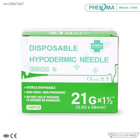เข็มฉีดยา PHENOMA เบอร์ 21GX1 1/2
