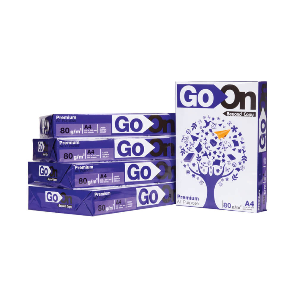 กระดาษถ่ายเอกสาร GO ON A4 80 แกรม 500 แผ่น (บรรจุ 1 รีม)