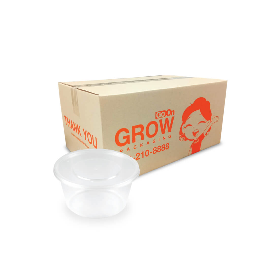 กล่องพลาสติกใส่อาหาร ทรงกลม GROW PACK 450 มล. ขนาด 14X7X6 CM. สีใส (300ชุด/ลัง)