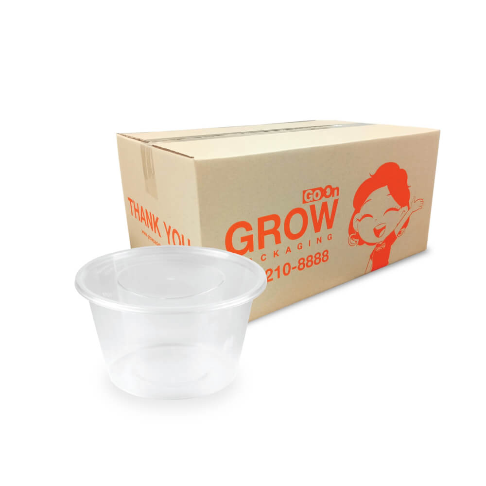 กล่องพลาสติกใส่อาหาร ทรงกลม GROW PACK 800 มล. ขนาด 11.8X11X7 CM. สีใส (300ชุด/ลัง)