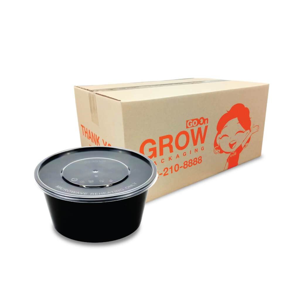 กล่องพลาสติกใส่อาหาร ทรงกลม GROW PACK 450 มล. ขนาด 11X7X6 CM. สีดำ (450ชุด/ลัง)