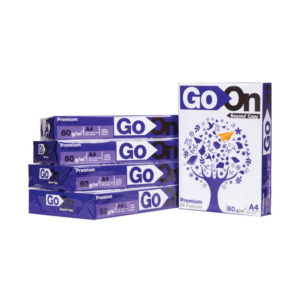 กระดาษถ่ายเอกสาร GO ON A4 80 แกรม 500 แผ่น (บรรจุ 1 รีม)