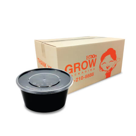 กล่องพลาสติกใส่อาหาร ทรงกลม GROW PACK 450 มล. ขนาด 11X7X6 CM. สีดำ (450ชุด/ลัง)_1