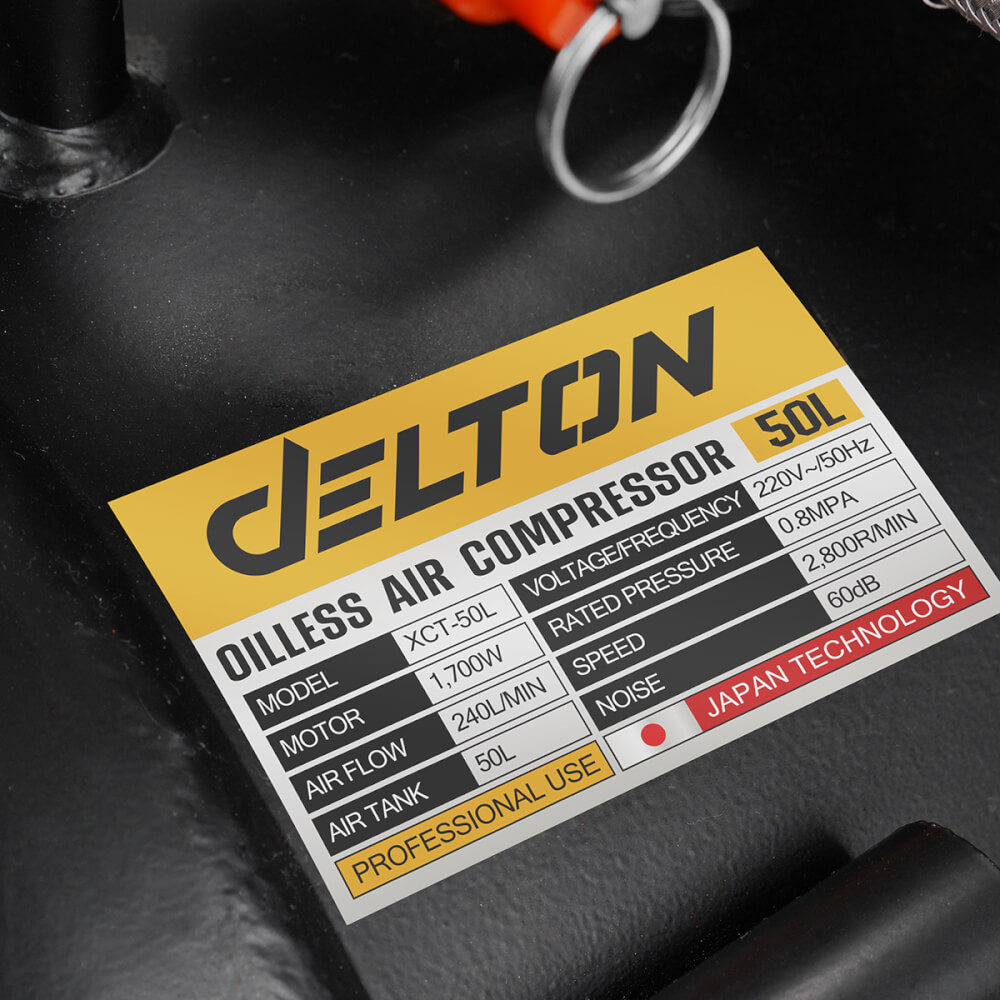 ปั๊มลม OIL FREE DELTON รุ่น XCT-50L 50 ลิตร 1,700 วัตต์