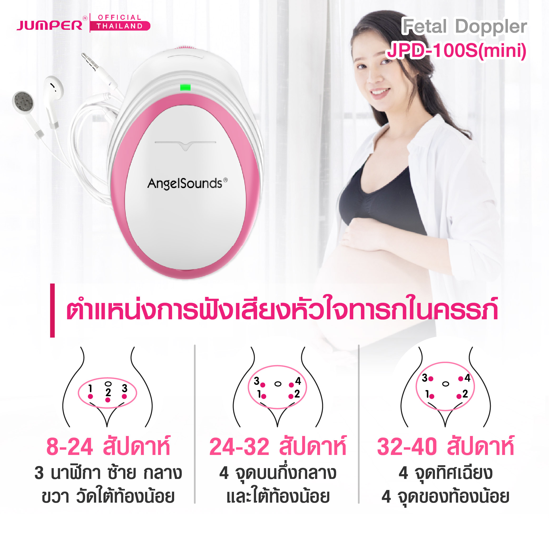 เครื่องฟังเสียงหัวใจทารกในครรภ์ JUMPER รุ่น 100S(MINI) มาตรฐานเยอรมัน รับประกัน 2 ปี_5