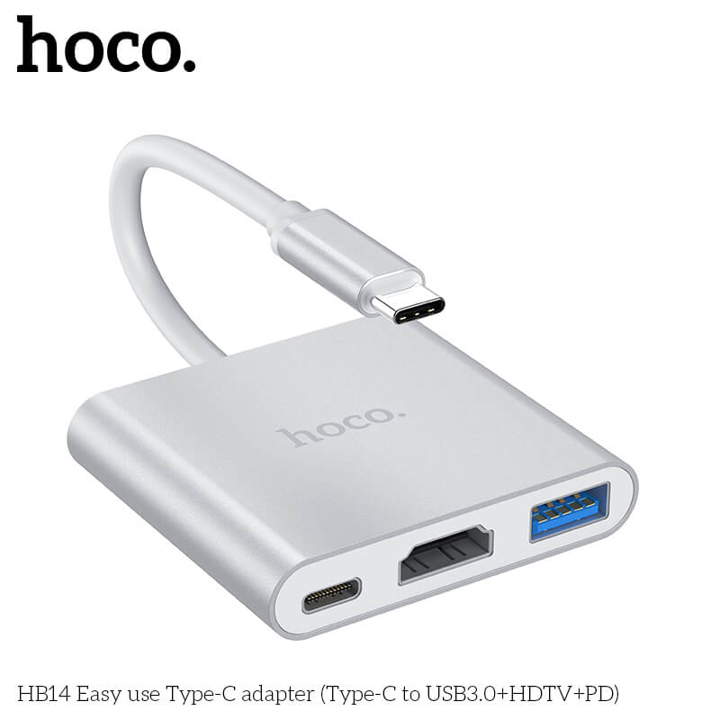 อะแดปเตอร์ฮับ HOCO HB14 แปลงช่อง TYPE-C เป็น 4K HDMI HDTV + USB 3.0 + PD 2.0 สีเงิน_9