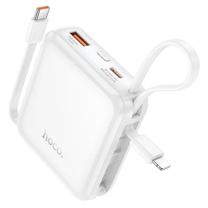 แบตสำรอง HOCO CJ25 สีขาว 10000MAH สายชาร์จในตัว ชาร์จเร็ว PD 20W + QC 3.0 มาตรฐาน CCC มอก.