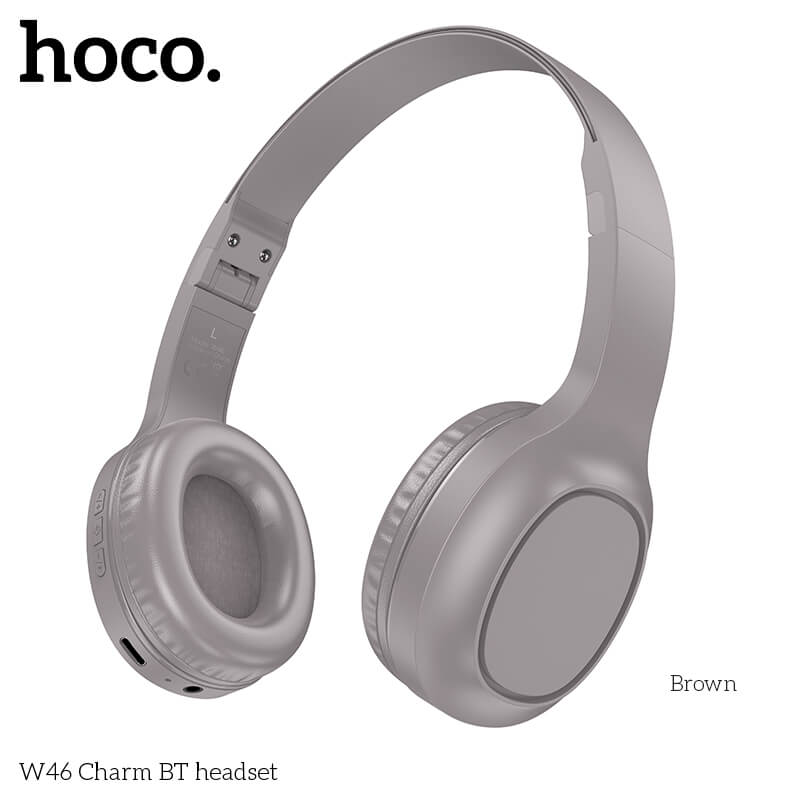 หูฟังไร้สาย HOCO W46 AUX 3.5MM แบตเตอรี่ 20 ชม. BT 5.3 ไมค์ในตัว สีน้ำตาล