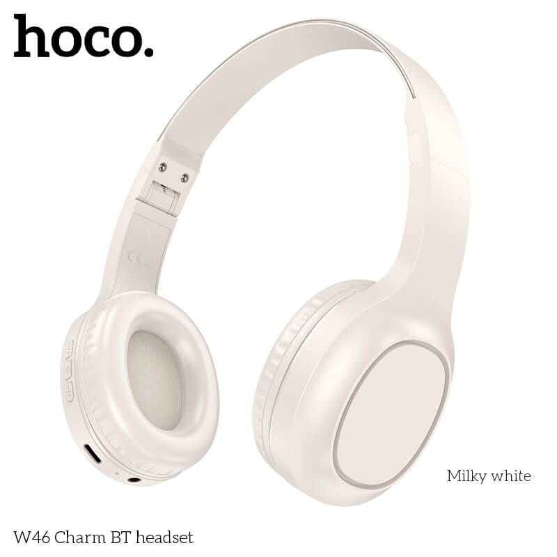 หูฟังไร้สาย HOCO W46 สีขาว AUX 3.5MM แบตเตอรี่ 20 ชม. BT 5.3 ไมค์ในตัว