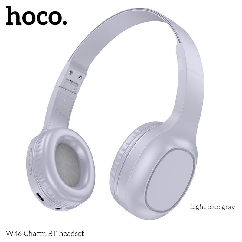 หูฟังไร้สาย HOCO W46 สีเทาสว่าง AUX 3.5MM แบตเตอรี่ 20 ชม. BT 5.3 ไมค์ในตัว