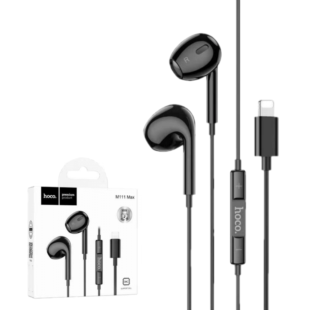 หูฟังอินเอียร์ HOCO M111 MAX สายไลท์นิ่ง สำหรับ IPHONE รุ่น 6-14 ไมค์ในตัว สีดำ