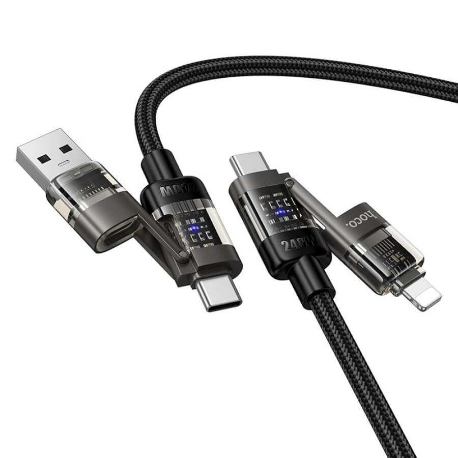 สายชาร์จเร็ว 4IN1 HOCO U151 สีดำ จ่ายไฟ 240W TYPE-C & USB-A TO TYPE-C / IP_6