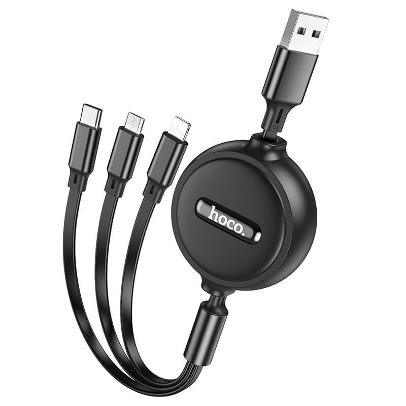 สายชาร์จ 3 หัว HOCO X75 พร้อมตลับเก็บสาย สำหรับ IOS + MICRO + TYPE-C ยาว 1 เมตร สีดำ