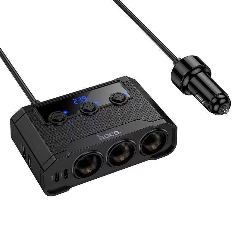 หัวชาร์จในรถ HOCO Z64 จ่ายไฟ 240W พร้อมหน้าจอดิจิทัล 3 ช่องจุดบุหรี่ + 4 ช่องชาร์จ (2 TC + 2 USB)_0