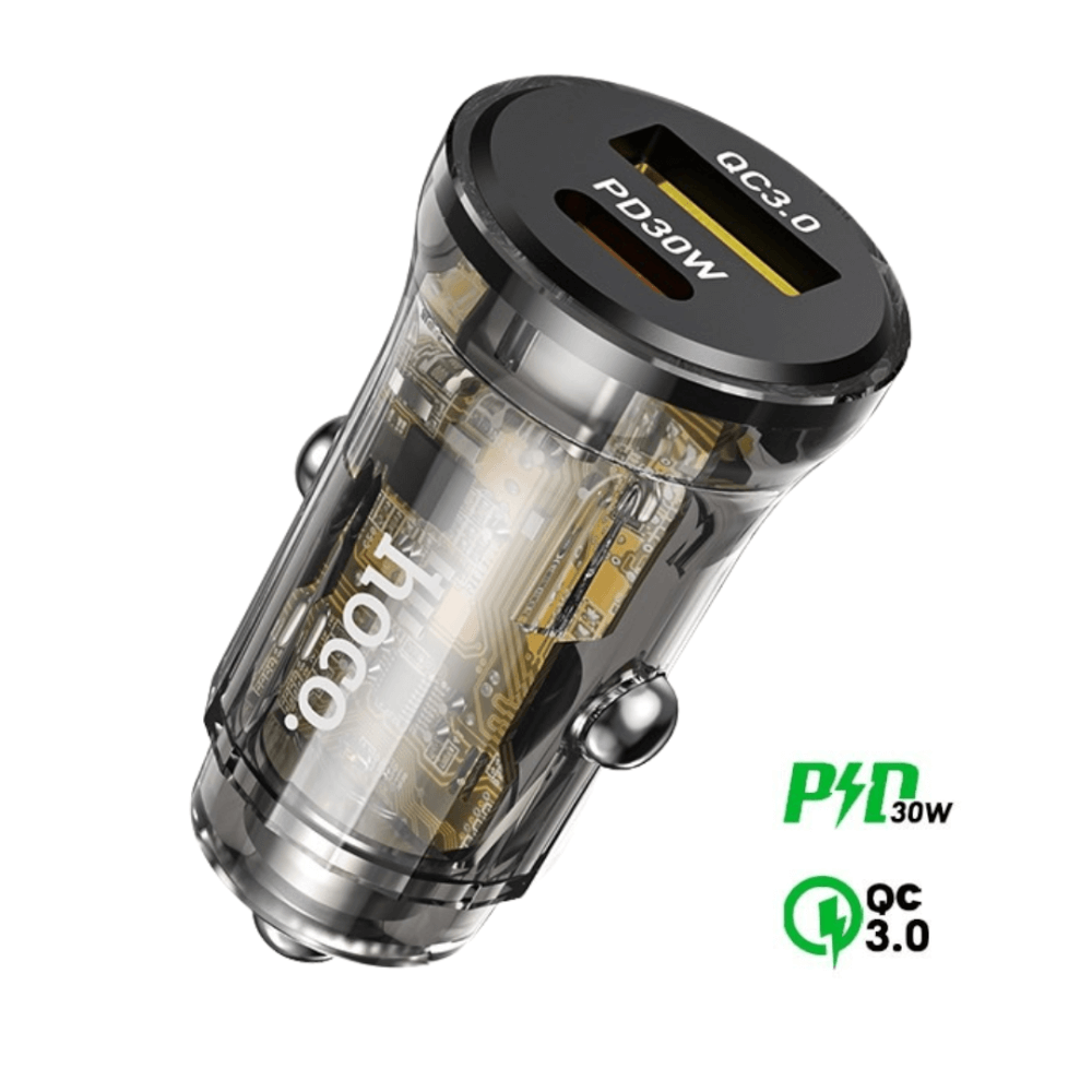 ที่ชาร์จในรถยนต์ HOCO HK36 พอร์ตคู่ PD 30W + ชาร์จเร็ว QC3.0 (USB-C และ USB-A)