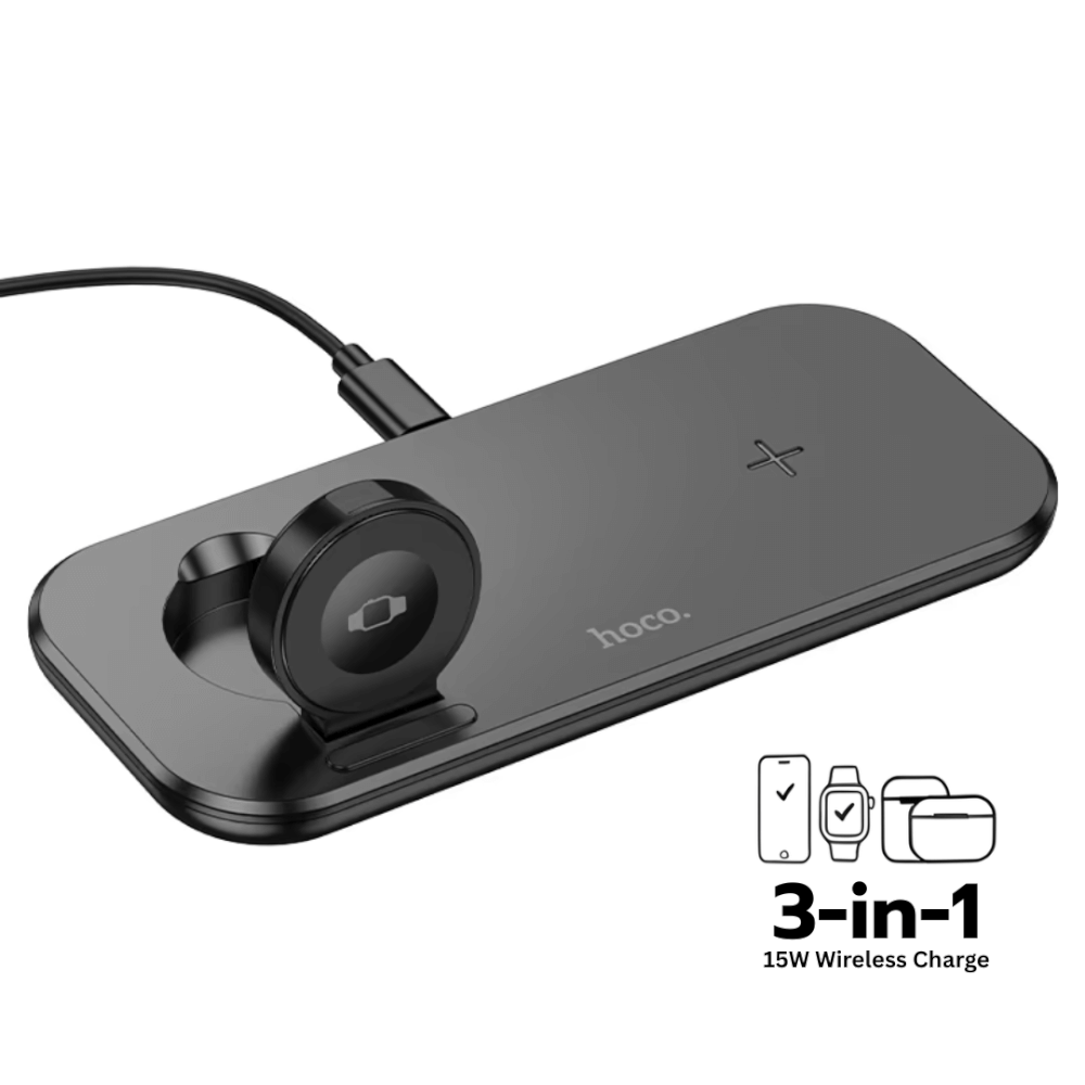 แท่นชาร์จไร้สาย 3-IN-1 HOCO CW65 สีดำ ระบบชาร์จ QI สำหรับโทรศัพท์ APPLE WATCH และ AIRPODS_11