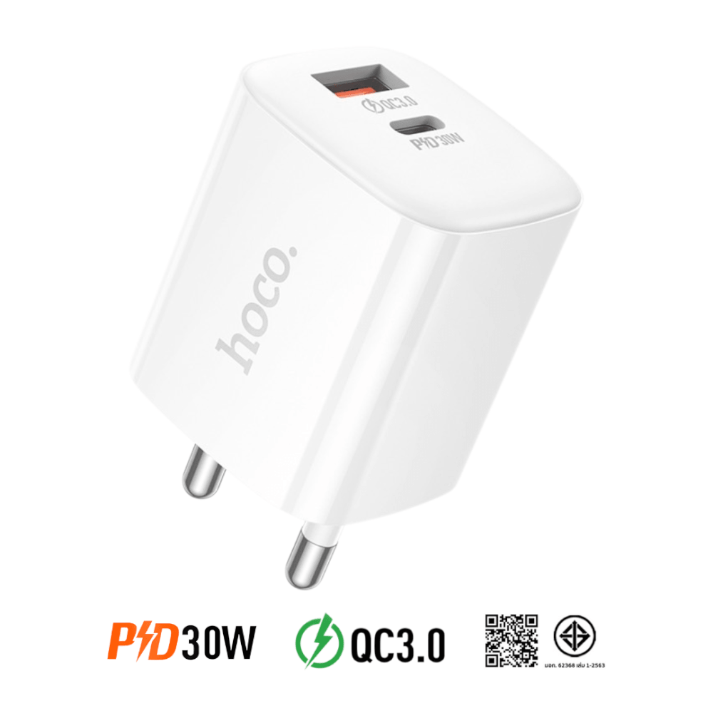 หัวชาร์จเร็ว 2 พอร์ต HOCO DC99T TYPE-C + USB รองรับชาร์จเร็ว PD 30W + QC 3.0