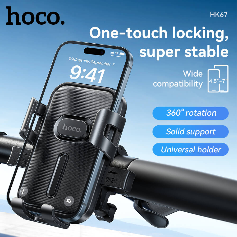 ที่ยึดมือถือมอเตอร์ไซค์ HOCO HK67 รองรับแฮนด์ 15-24 มม. สำหรับมือถือ 4.5-7 นิ้ว หมุนได้ 360 องศา สีดำ