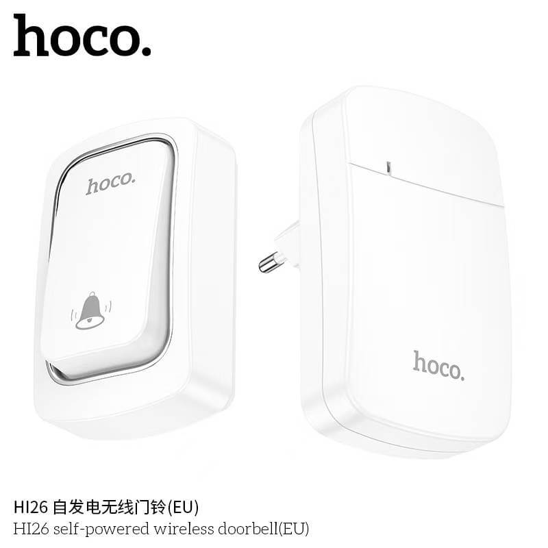 กริ่งไร้สาย HOCO HI26 ไม่ต้องใช้ถ่าน ระยะ 150 เมตร 38 ริงโทน ออดประตู กริ่งประตู สีขาว