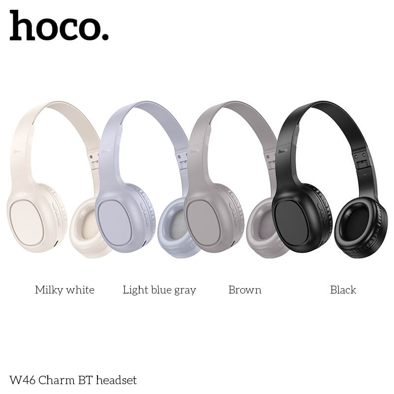 หูฟังไร้สาย HOCO W46 สีเทาสว่าง AUX 3.5MM แบตเตอรี่ 20 ชม. BT 5.3 ไมค์ในตัว