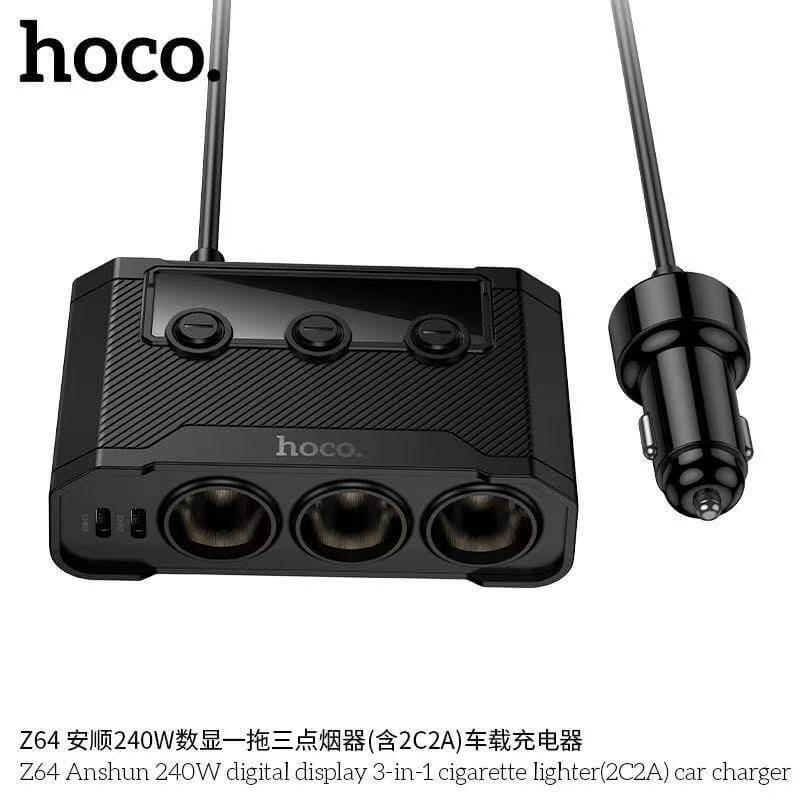 หัวชาร์จในรถ HOCO Z64 จ่ายไฟ 240W พร้อมหน้าจอดิจิทัล 3 ช่องจุดบุหรี่ + 4 ช่องชาร์จ (2 TC + 2 USB)_1