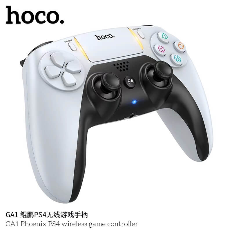 จอยเกมไร้สาย HOCO GA1 สำหรับใช้กับ PS4 รองรับระบบสั่น ระบบเสียง เ, 6-AXIS GYROSCOPE, Bชื่อมต่อหูฟังได้ สีขาว