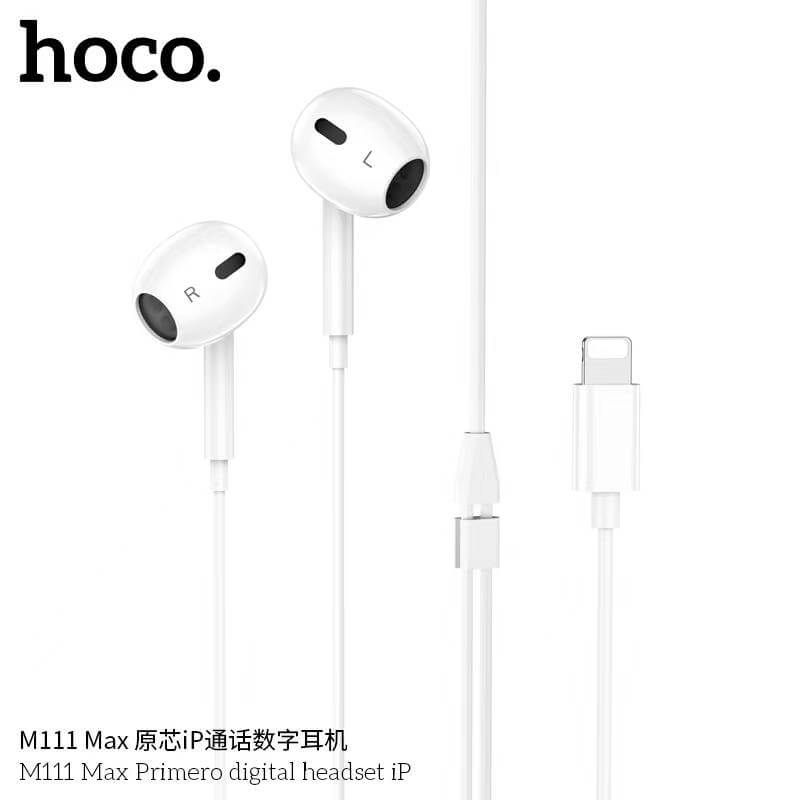 หูฟังอินเอียร์ HOCO M111 MAX สายไลท์นิ่ง สำหรับ IPHONE รุ่น 6-14 ไมค์ในตัว สีขาว