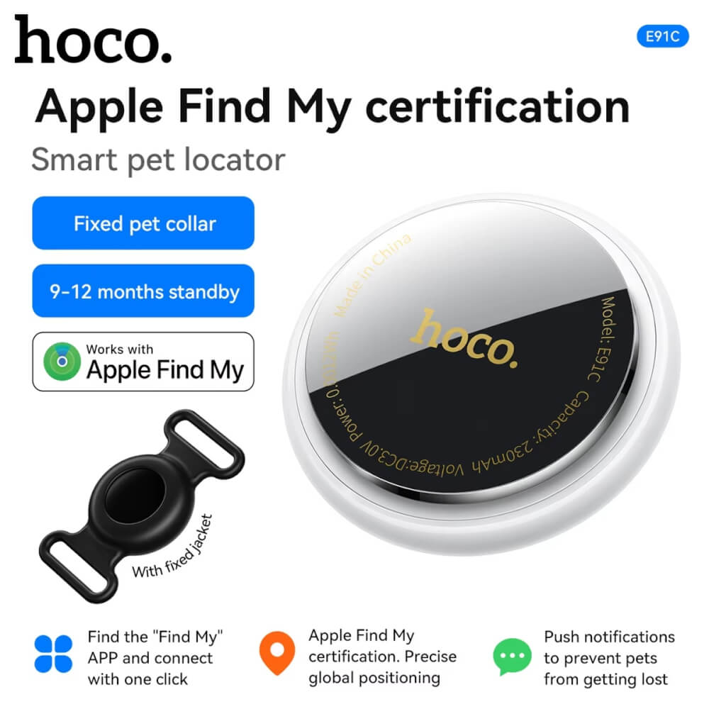 อุปกรณ์ติดตามสัตว์เลี้ยง HOCO E91C GPS TAG แบบคล้องปลอกคอ รองรับ APPLE FIND MY สีขาว