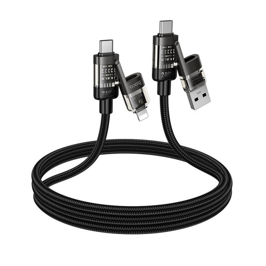สายชาร์จเร็ว 4IN1 HOCO U151 สีดำ จ่ายไฟ 240W TYPE-C & USB-A TO TYPE-C / IP