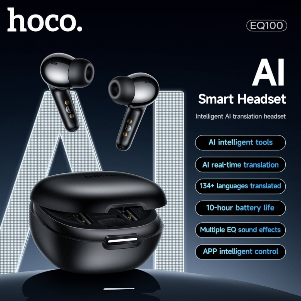 หูฟังแปลภาษา 134 ภาษา HOCO EQ100 สีดำ AI อัจฉริยะ รองรับแอป HOCO MUSIC ปรับแต่งเสียง EQ