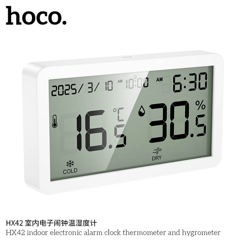 นาฬิกาดิจิตอล 5-IN-1 HOCO HX42 จอแสดงผล LCD วัดอุณหภูมิ วัดความชื้น ตั้งปฏิทิน ตั้งปลุก