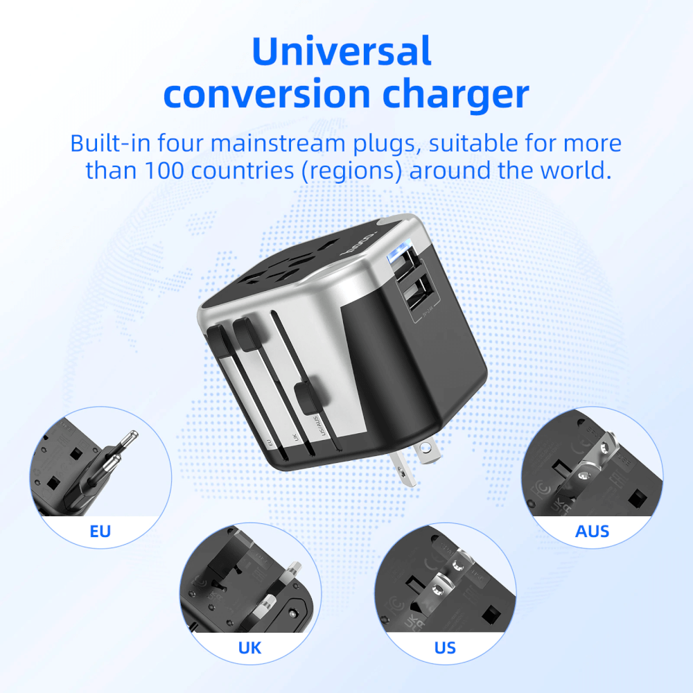 ปลั๊กแปลง 3 IN 1 UNIVERSAL HOCO AC5 2USB + 1AC รองรับโซน EU/UK/US/AUS