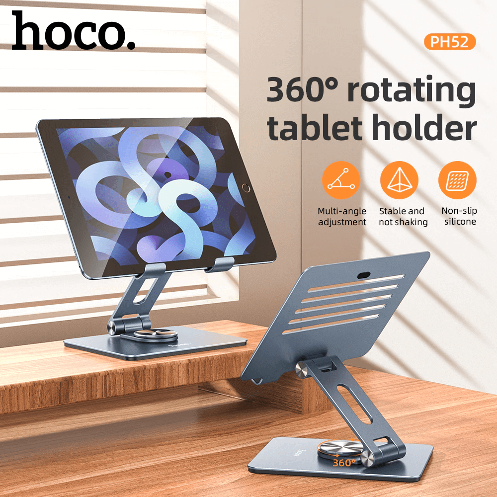 ขาตั้งแท็บเล็ต HOCO PH52 อลูมิเนียมอัลลอยด์ แข็งแรง หมุนได้ 360&deg; รองรับขนาด 7&ndash;12.9 นิ้ว พับและปรับระดับได้
