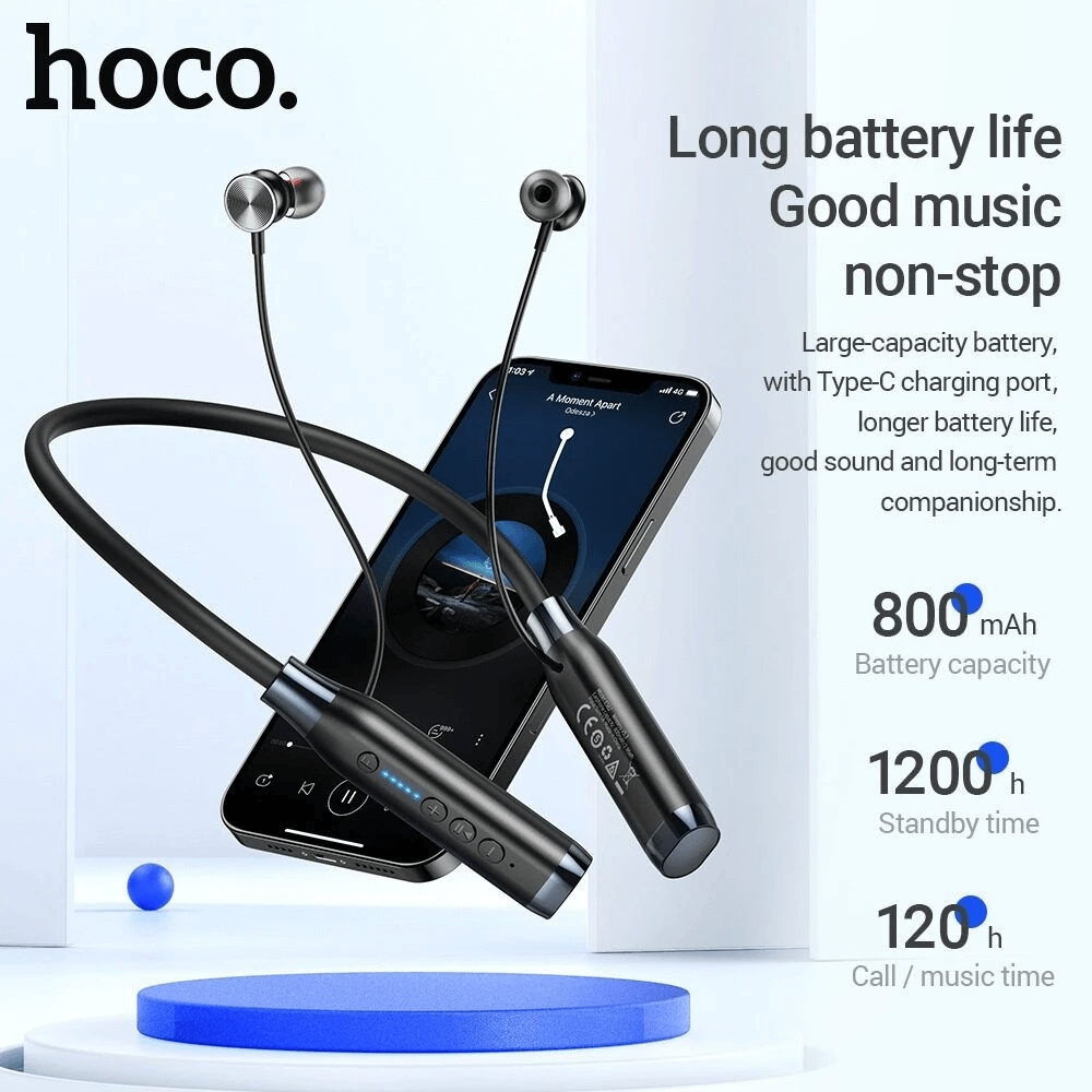 หูฟังไร้สาย HOCO ES62 สีเทา แบบคล้องคอ ใช้งานได้ต่อเนื่อง 120 ชม. รองรับ TF CARD ความจุ 32 GB