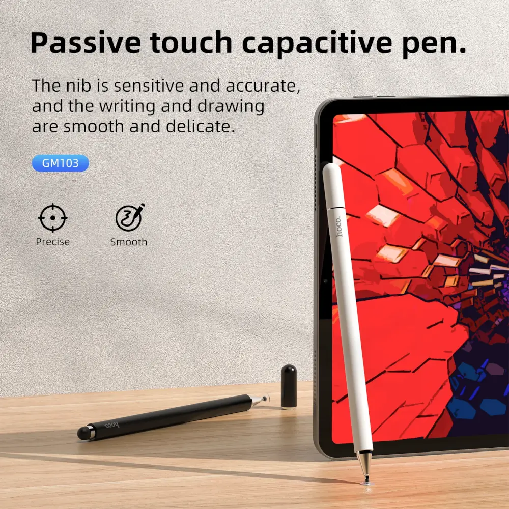 ปากกาสไตลัส 2-IN-1 HOCO GM103 ใช้งานได้ 2 หัว รองรับหน้าจอ แท็บเล็ต มือถือ ชนิด CAPACITIVE สีขาว