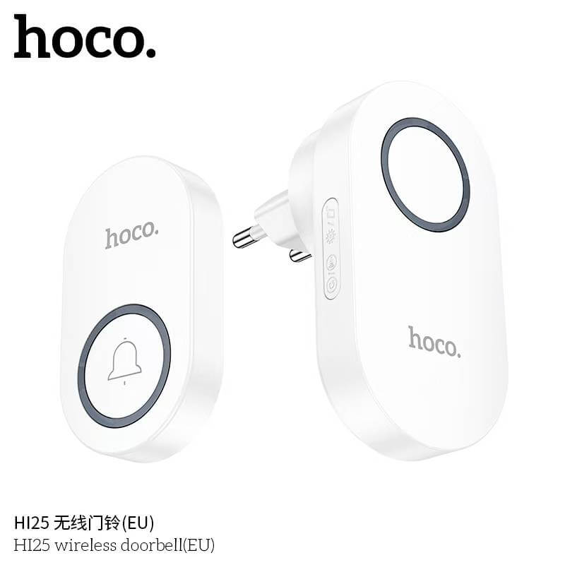 กริ่งไร้สาย HOCO HI25 แบตเตอรี่ 6 เดือน ระยะ 150 เมตร 60 ริงโทน ออดประตู กริ่งประตู สีขาว