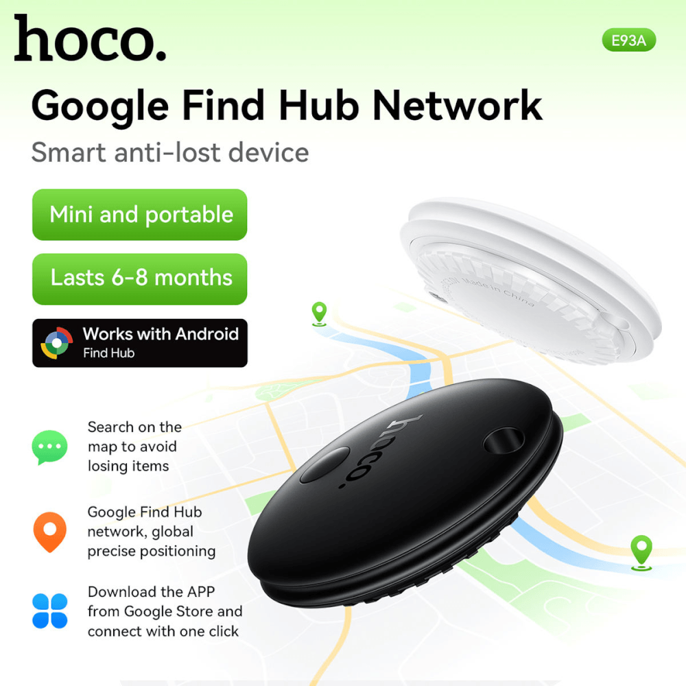 อุปกรณ์ติดตามจีพีเอส HOCO E93A สำหรับ ANDROID รองรับ GOOGLE FIND MY DEVICE สีขาว