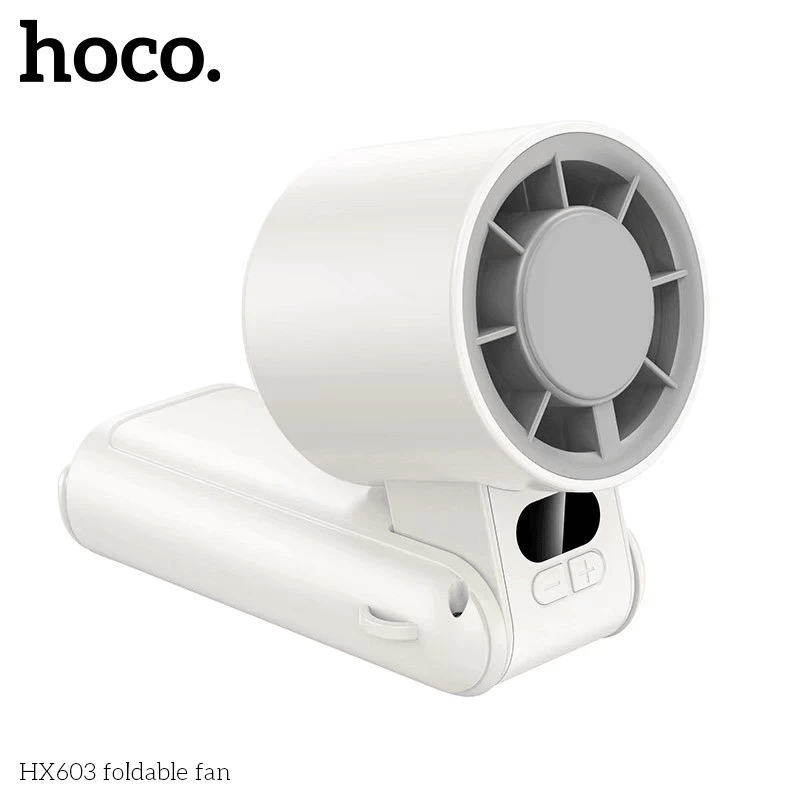 พัดลมพกพา HOCO HX603 สีขาว ปรับแรงลม 199 ระดับ พับได้ 90&deg; แบตเตอรี่ 10 ชม.