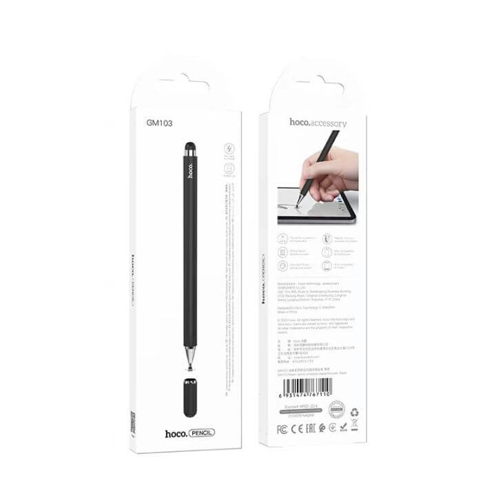 ปากกาสไตลัส 2-IN-1 HOCO GM103 ใช้งานได้ 2 หัว รองรับหน้าจอ แท็บเล็ต มือถือ ชนิด CAPACITIVE สีดำ