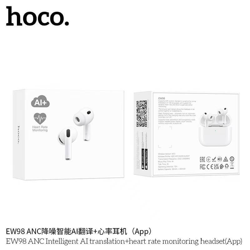 หูฟังไร้สาย HOCO EW98 ระบบแปลภาษา AI วัดอัตราการเต้นของหัวใจ วัดระดับออกซิเจน ตัดเสียงรบกวน ANC