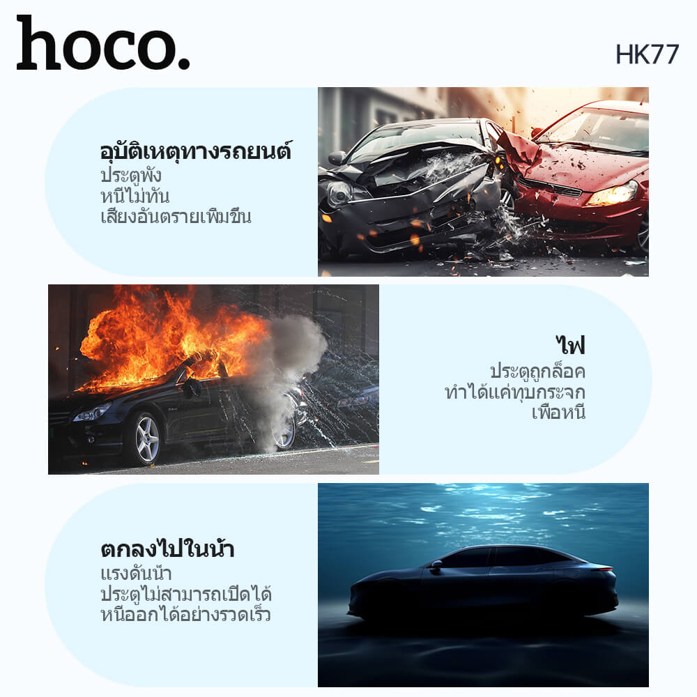 อุปกรณ์นิรภัยในรถ 2IN1 HOCO HK77 ค้อนทุบกระจก & มีดตัดเข็มขัดนิรภัย อุปกรณ์ฉุกเฉินในรถ อุปกรณ์ช่วยชีวิตในรถ กรณีเกิดอุบัติเหตุ CAR SAFETY HAMMER AND SEAT BELT CUTTER