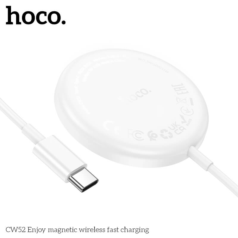 แท่นชาร์จไร้สาย 2IN1 HOCO CW52 QI WIRELESS จ่ายไฟ 15W รองรับ มือถือ & หูฟังไร้สาย IOS ANDROID สีขาว