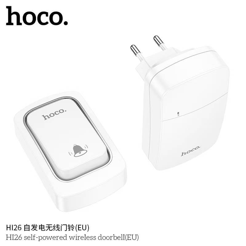 กริ่งไร้สาย HOCO HI26 ไม่ต้องใช้ถ่าน ระยะ 150 เมตร 38 ริงโทน ออดประตู กริ่งประตู สีขาว