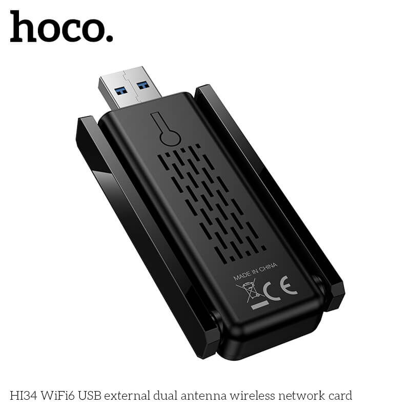 อุปกรณ์รับสัญญาณ HOCO HI34 แบบเสาคู่ สีดำ ความเร็ว 600MBPS ADAPTER USB 5GHZ ยูเอสบีไวไฟ