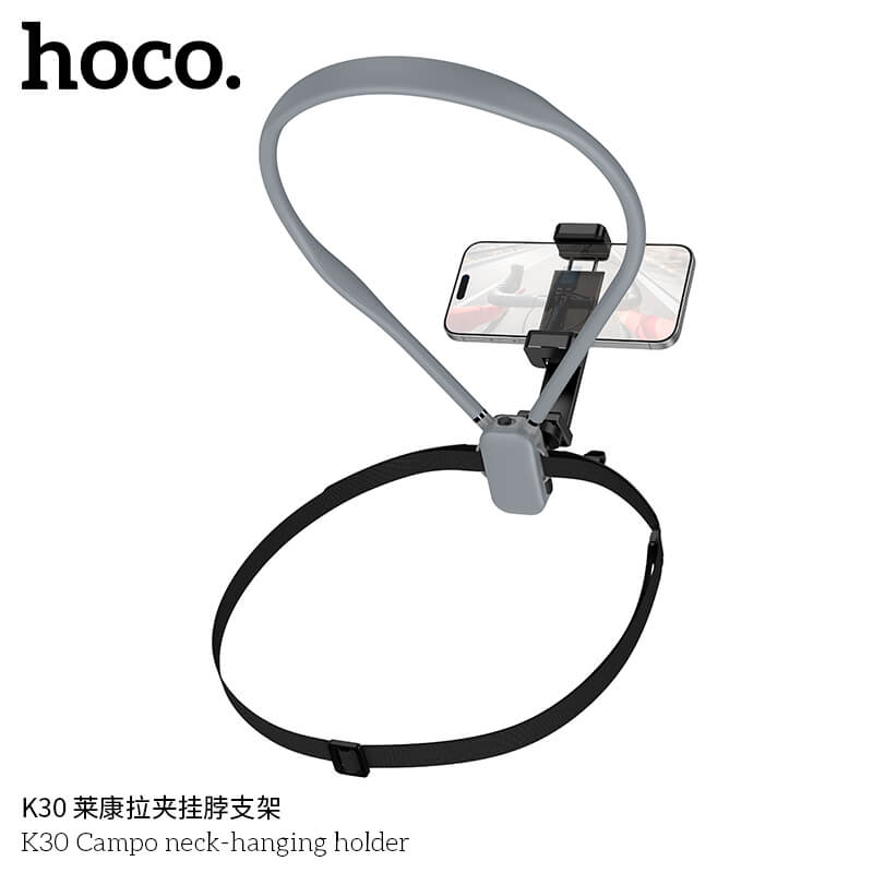 ที่จับโทรศัพท์ HOCO K30 สีดำ แบบคล้องคอ พร้อมสายรัดหน้าอก หมุนได้ 360&deg;