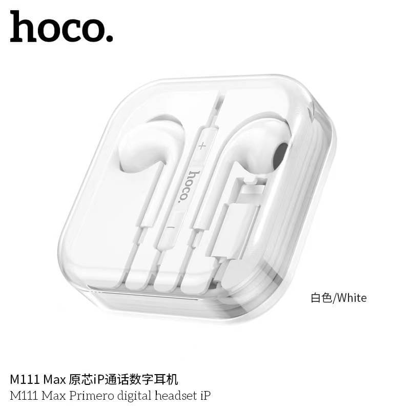 หูฟังอินเอียร์ HOCO M111 MAX สายไลท์นิ่ง สำหรับ IPHONE รุ่น 6-14 ไมค์ในตัว สีขาว