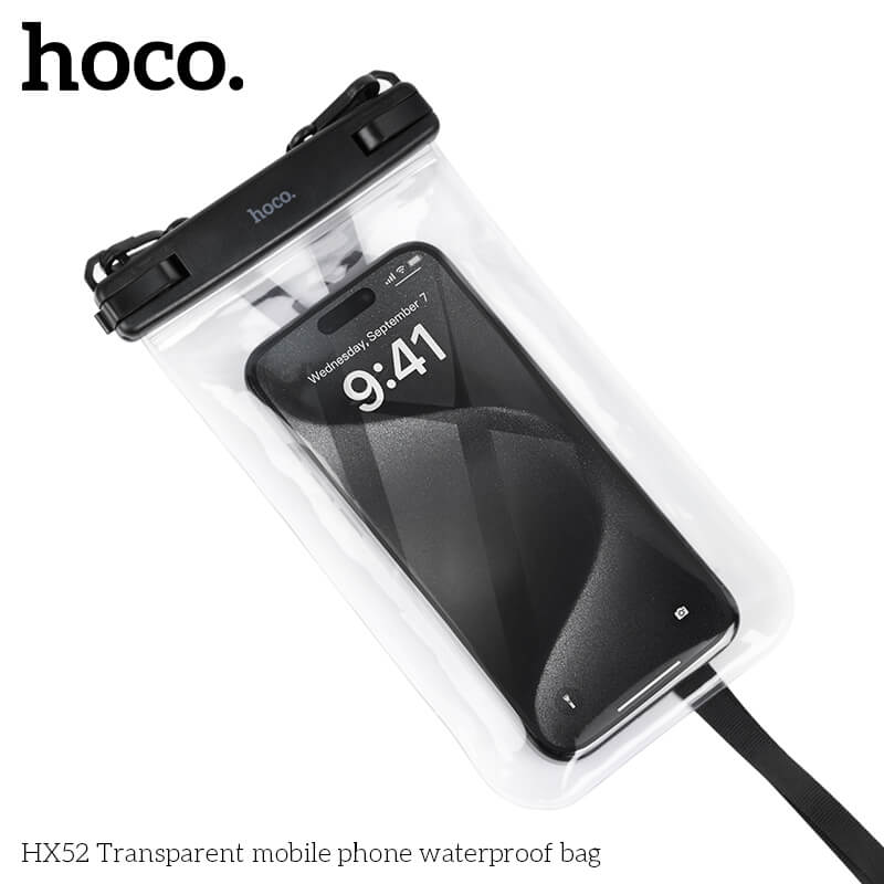 ซองมือถือกันน้ำ HOCO HX52 ระดับ IP68 ล็อค 2 ชั้น รองรับหน้าจอสัมผัส พร้อมสายคล้องคอ สีดำ